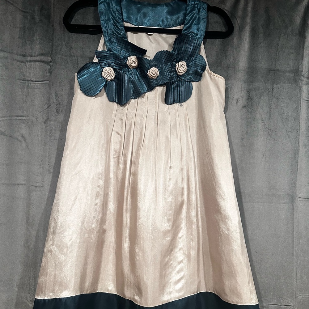 Joy Joy Cream and Teal Formal Dress